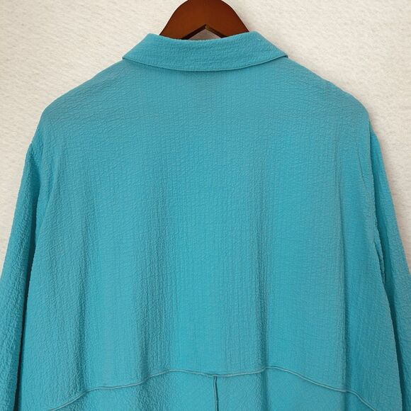 Ali Miles Blouse Women 3X Turquoise Texturd Lagenlook Comfy Classic Asymmetrical - Picture 12 of 14